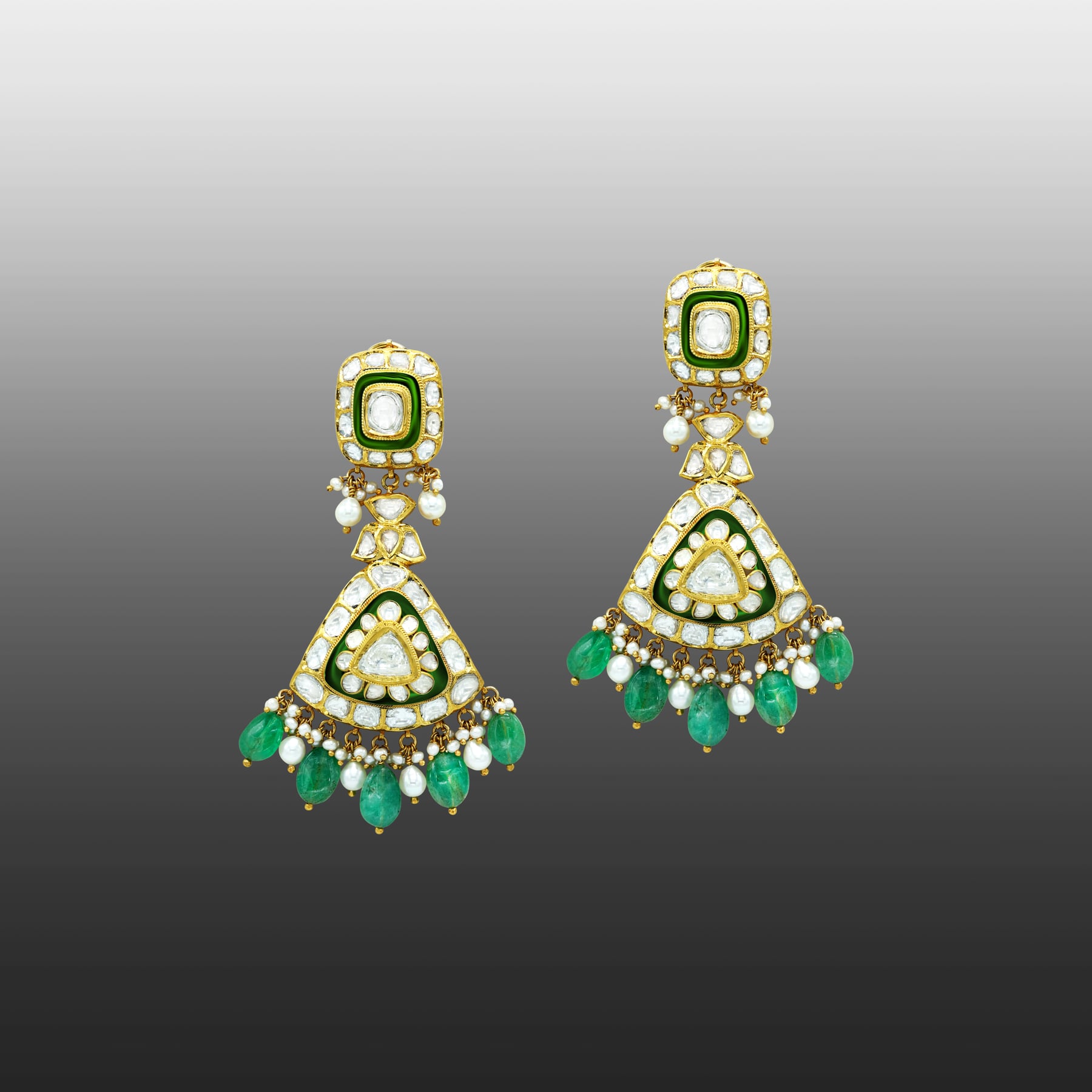 Polki Choker Set with Green Enamel and Emerald Drop Details